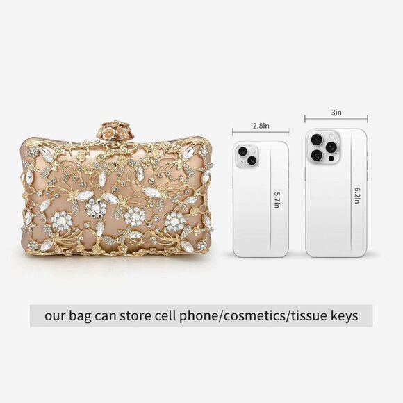 Rhinestone Evening Bag Sparkly Womens Crystal Purse Party Wedding Cocktail Prom - Picture 8 of 8